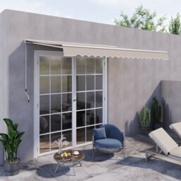 OUTSUNNY Garden Door Awning Retractable Canopy Electric Patio Shelter in White - thumbnail 1