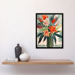 Artery8 Exotic Red Orange Lily Flower Vase Floral Spring Framed Art Print - Size: A4 - thumbnail 4