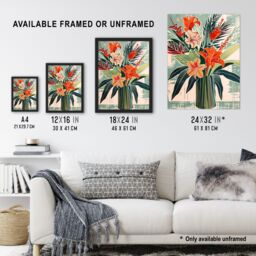 Artery8 Exotic Red Orange Lily Flower Vase Floral Spring Framed Art Print - Size: A4 - thumbnail 3