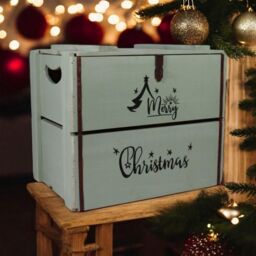 Minster Merry Christmas Box - Wood - L36 x W42 x H30 cm - Rustic Green - Size: 1 Pack - thumbnail 2