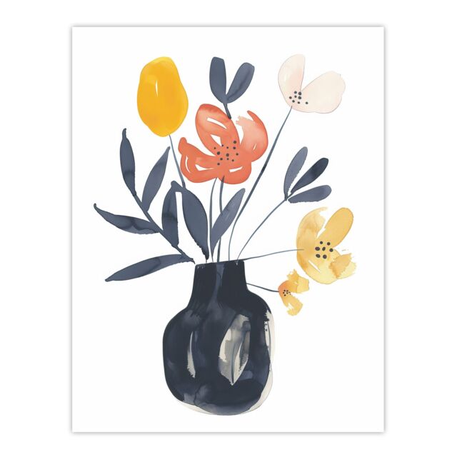 "Artery8 Boho Abstract Watercolour Flower Bouquet in Vase Wall Art Print - Size: W12"" x H16""" - image 1