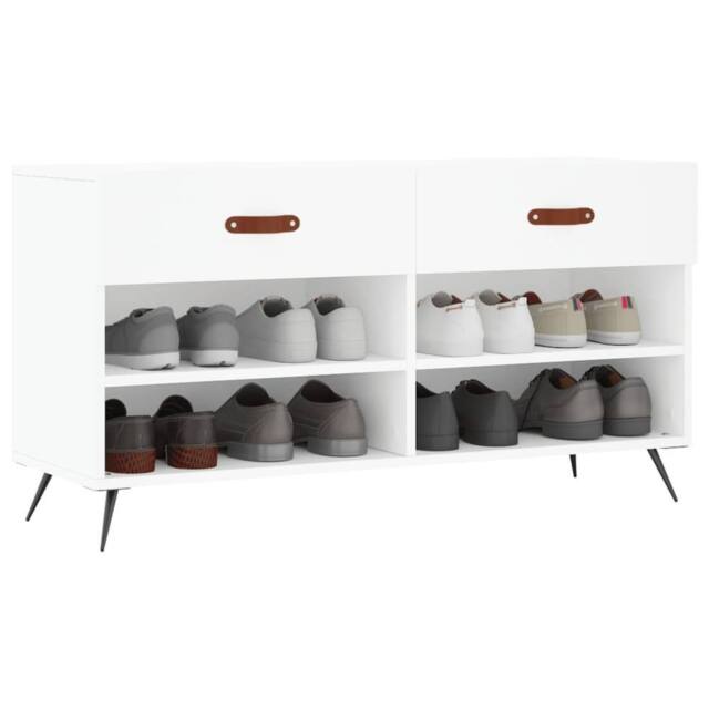 Berkfield Home Shoe Bench White 102x35x55 cm Engineered Wood - Size: 102 x 35 x 55 cm - image 1
