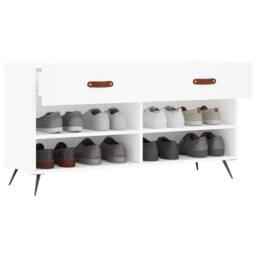 Berkfield Home Shoe Bench White 102x35x55 cm Engineered Wood - Size: 102 x 35 x 55 cm - thumbnail 4