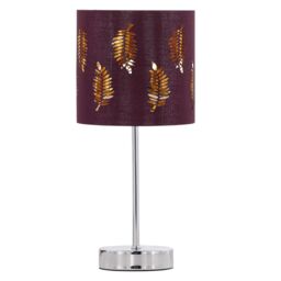 First Choice Lighting Chrome Touch Operated Table Lamp with Burgundy Fern Shade in Silver