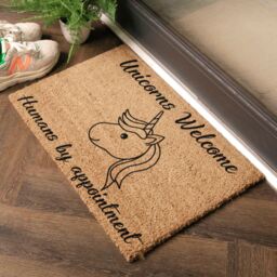 Artsy Mats Unicorns Welcome Humans By Appointment Doormat in Black - Size: 40 cm x 60 cm - thumbnail 2
