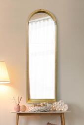 "MirrorOutlet Solid Oak Framed Arched Leaner / Wall Mirror 47"" X 16"" (120CM X 40CM) in Beige - Size: 1 Pack"