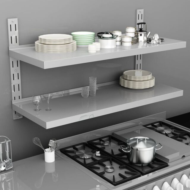Berkfield Home 2-Tier Floating Wall Shelf Stainless Steel 120x30 cm in Grey - image 1