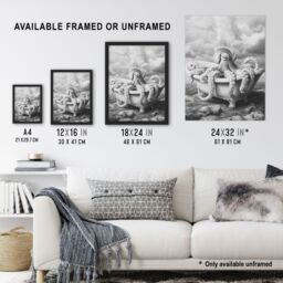 "Artery8 Giant Octopus Bathtub Black White Mountain Cliff Wall Art Print - Size: W24"" x H32""" - thumbnail 3