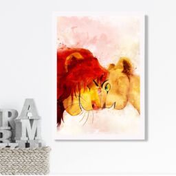 ARTZE Simba & Nala Watercolour Lion King Framed Print SIZE: A2 with White Frame in Red - Size: A4 - thumbnail 2