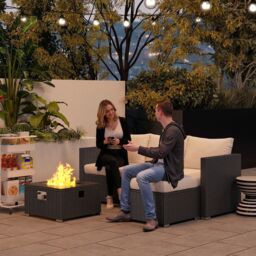 OUTSUNNY 4 Seater Rattan Sofa Set with Footstool Thick Cushions Black Cream - thumbnail 1