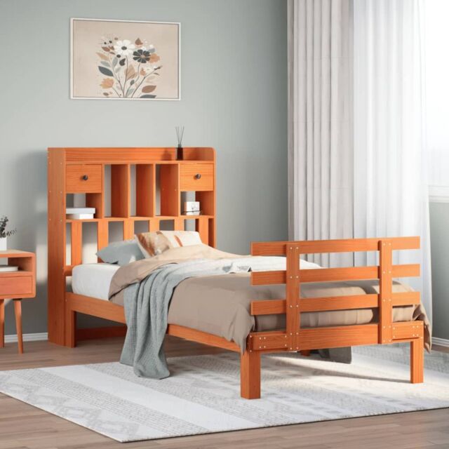Berkfield Home Bookcase Bed without Mattress Wax Brown 100x200cm Solid Wood Pine - Size: 100x200 cm - image 1