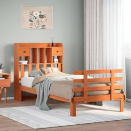 Berkfield Home Bookcase Bed without Mattress Wax Brown 100x200cm Solid Wood Pine - Size: 100x200 cm - thumbnail 1