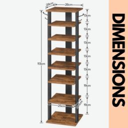 Rafaelo Mobilia Narrow 8-Tier Vertical Shoe Rack in Brown - thumbnail 6