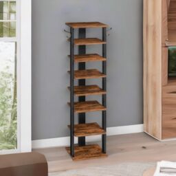Rafaelo Mobilia Narrow 8-Tier Vertical Shoe Rack in Brown - thumbnail 2