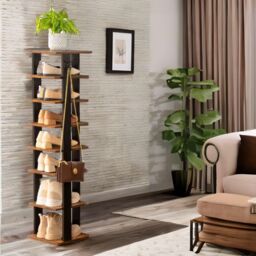 Rafaelo Mobilia Narrow 8-Tier Vertical Shoe Rack in Brown - thumbnail 1