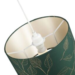 Happy Homewares Modern Forest Green Cotton Fabric Drum Lamp Shade with Gold Foil Floral Design in Dark Green - Size: 12 inches - thumbnail 5
