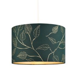 Happy Homewares Modern Forest Green Cotton Fabric Drum Lamp Shade with Gold Foil Floral Design in Dark Green - Size: 12 inches - thumbnail 2