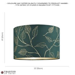 Happy Homewares Modern Forest Green Cotton Fabric Drum Lamp Shade with Gold Foil Floral Design in Dark Green - Size: 12 inches - thumbnail 7