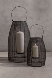 Orsina Small Black Lantern, Iron Wireframe Black Candle Holder, Indoor & Outdoor Glass Shade Candle Holder - thumbnail 3