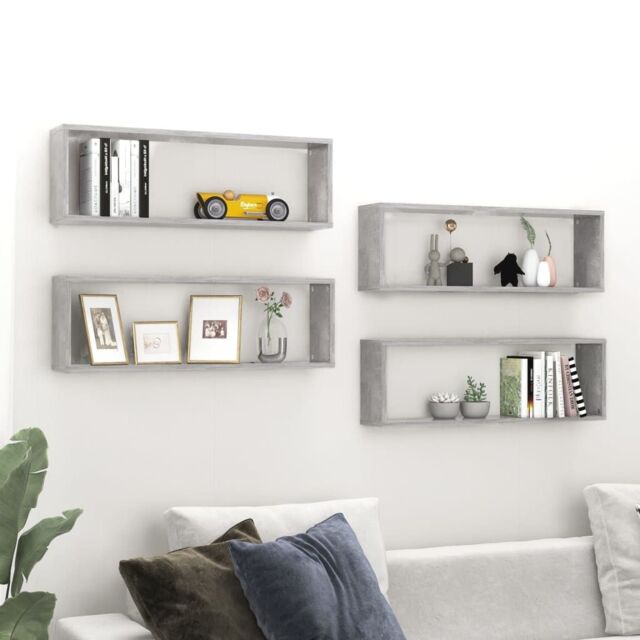 Berkfield Home Wall Cube Shelf 4 pcs Concrete Grey 80x15x26.5 cm Engineered Wood - image 1