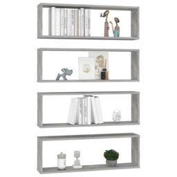 Berkfield Home Wall Cube Shelf 4 pcs Concrete Grey 80x15x26.5 cm Engineered Wood - thumbnail 3