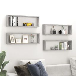 Berkfield Home Wall Cube Shelf 4 pcs Concrete Grey 80x15x26.5 cm Engineered Wood - thumbnail 1