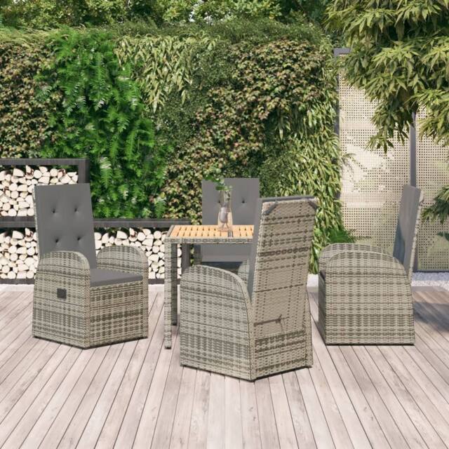 Berkfield Home 5 Piece Garden Dining Set Grey Poly Rattan&Solid Wood Acacia - image 1