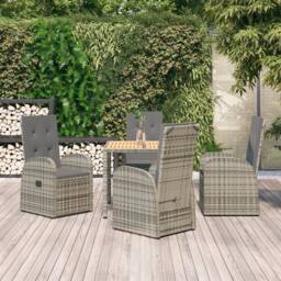 Berkfield Home 5 Piece Garden Dining Set Grey Poly Rattan&Solid Wood Acacia - thumbnail 1