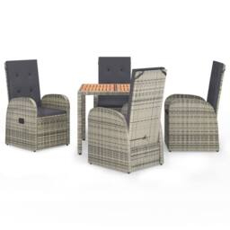 Berkfield Home 5 Piece Garden Dining Set Grey Poly Rattan&Solid Wood Acacia - thumbnail 2