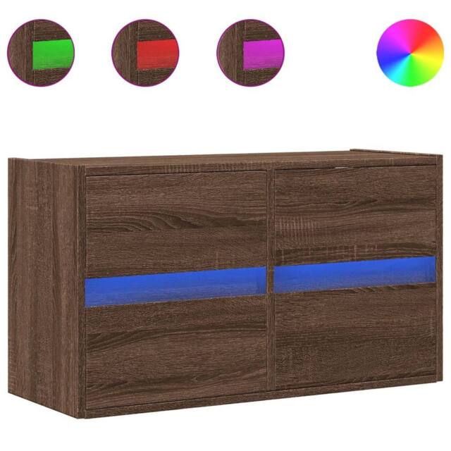 Berkfield Home TV Wall Cabinet with LED Lights Brown Oak 80x31x45 cm - Size: 80 x 31 x 45 cm - image 1