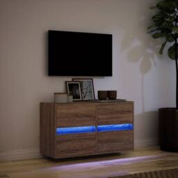 Berkfield Home TV Wall Cabinet with LED Lights Brown Oak 80x31x45 cm - Size: 80 x 31 x 45 cm - thumbnail 5