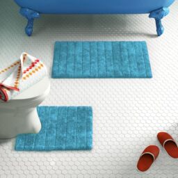 Allure Bath Fashions Ribbed Two Piece Bath Mat & Toilet Mat Set in Turquoise - thumbnail 2