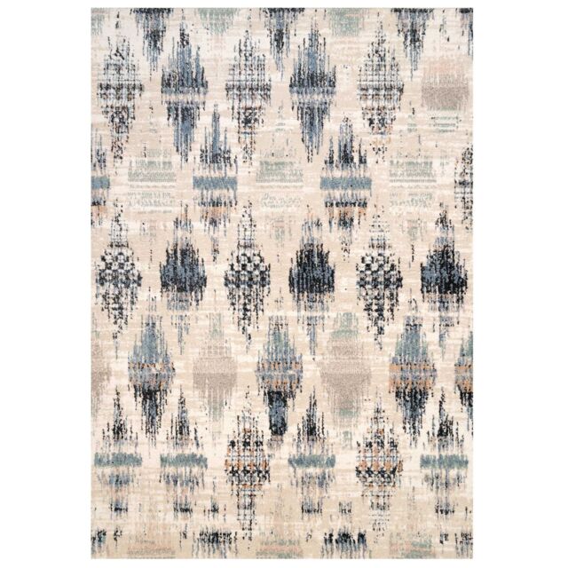 Kukoon Beige Navy Distressed Diamond Trellis Area Rug - Size: 80 cm x 150 cm - image 1