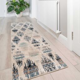 Kukoon Beige Navy Distressed Diamond Trellis Area Rug - Size: 80 cm x 150 cm - thumbnail 5