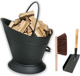 Almineez Vintage Style Large Fireside Waterloo Coal Bucket With Shovel & Brush in Black