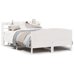 Berkfield Home Bed Frame without Mattress White 135x190 cm Double Solid Wood Pine - thumbnail 2