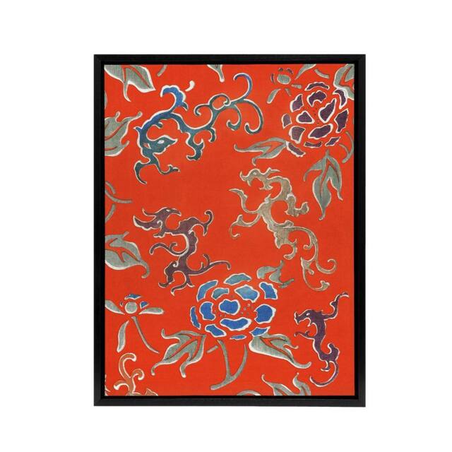 "Artery8 Bold Abstract Floral Pattern Framed Canvas Wall Art Print Shin Bijutsukai in Red - Size: W12"" x H16""" - image 1