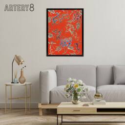 "Artery8 Bold Abstract Floral Pattern Framed Canvas Wall Art Print Shin Bijutsukai in Red - Size: W12"" x H16""" - thumbnail 3