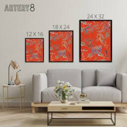 "Artery8 Bold Abstract Floral Pattern Framed Canvas Wall Art Print Shin Bijutsukai in Red - Size: W12"" x H16""" - thumbnail 4