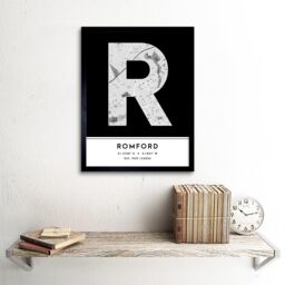 "Wee Blue Coo Wall Art Print Romford England United Kingdom City Map Modern Typography Stylish Letter Framed Word in Black - Size: W12"" x H16""" - thumbnail 2