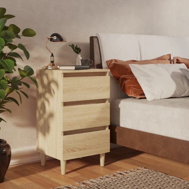 Berkfield Home Bed Cabinet with Solid Wood Legs Sonoma Oak 40x35x69 cm in Brown - Size: 40 x 35 x 69 cm - image 1