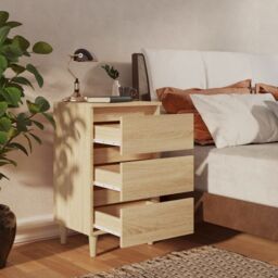Berkfield Home Bed Cabinet with Solid Wood Legs Sonoma Oak 40x35x69 cm in Brown - Size: 40 x 35 x 69 cm - thumbnail 3