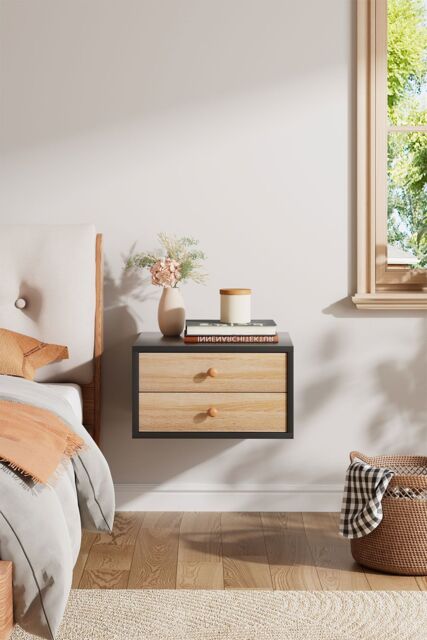 H&O Direct Floating Bedroom Nightstand with Two Drawers in Black - image 1