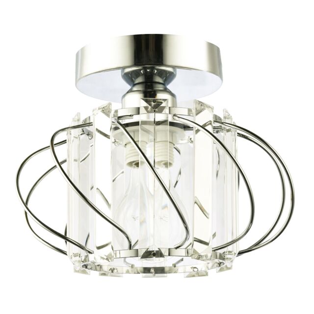 Happy Homewares Modern Polished Metal Ceiling Light Fitting with Clear Crystal Glass Rods in Silver - image 1