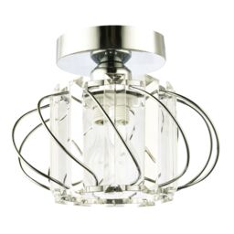 Happy Homewares Modern Polished Metal Ceiling Light Fitting with Clear Crystal Glass Rods in Silver - thumbnail 1