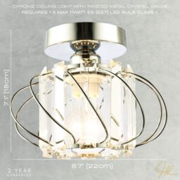 Happy Homewares Modern Polished Metal Ceiling Light Fitting with Clear Crystal Glass Rods in Silver - thumbnail 7