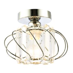 Happy Homewares Modern Polished Metal Ceiling Light Fitting with Clear Crystal Glass Rods in Silver - thumbnail 2
