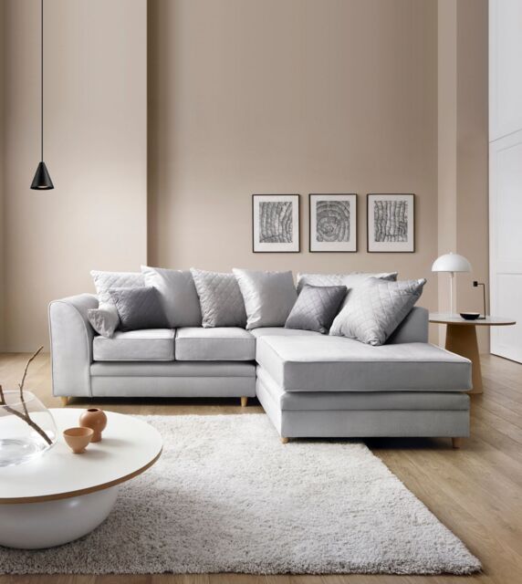 Abakus Direct Chicago Spill-Proof Velvet Right Hand Facing Corner Sofa in Light Grey - image 1