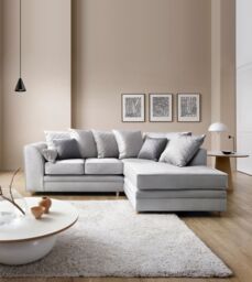 Abakus Direct Chicago Spill-Proof Velvet Right Hand Facing Corner Sofa in Light Grey - thumbnail 1