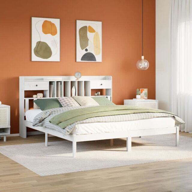 Berkfield Home Bookcase Bed without Mattress White 180x200 cm Super King Solid Wood Pine - image 1